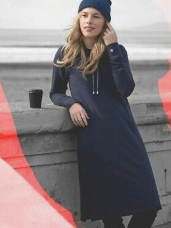 Betabrand Dresses & Skirts - New Betabrand Navy the Weekender Hoodie Dress Large